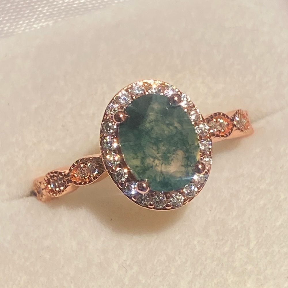 Moss Agate Rose Gold Ring S925